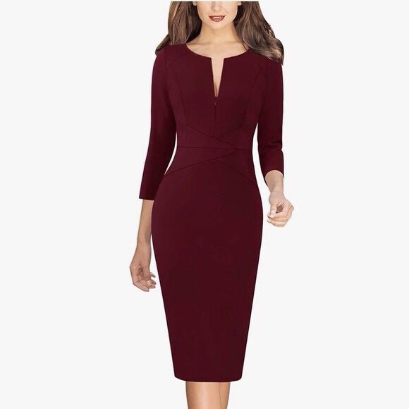 VFSHOW Women's Wine Slim ZipUp Front Bodycon Pencil Dress Size XS Office Party - Picture 1 of 16